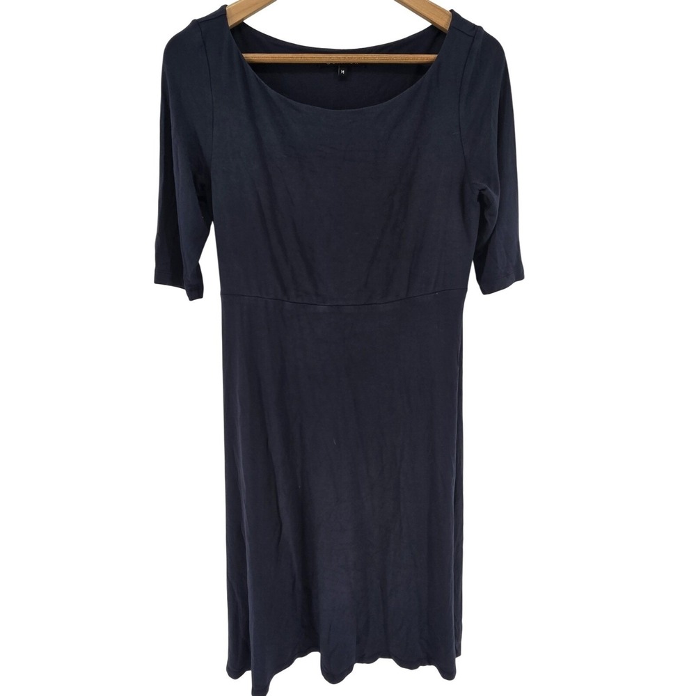 Curator SF Navy Blue Knit Midi Dress Medium Scoop‎ Neck 3/4 Sleeve